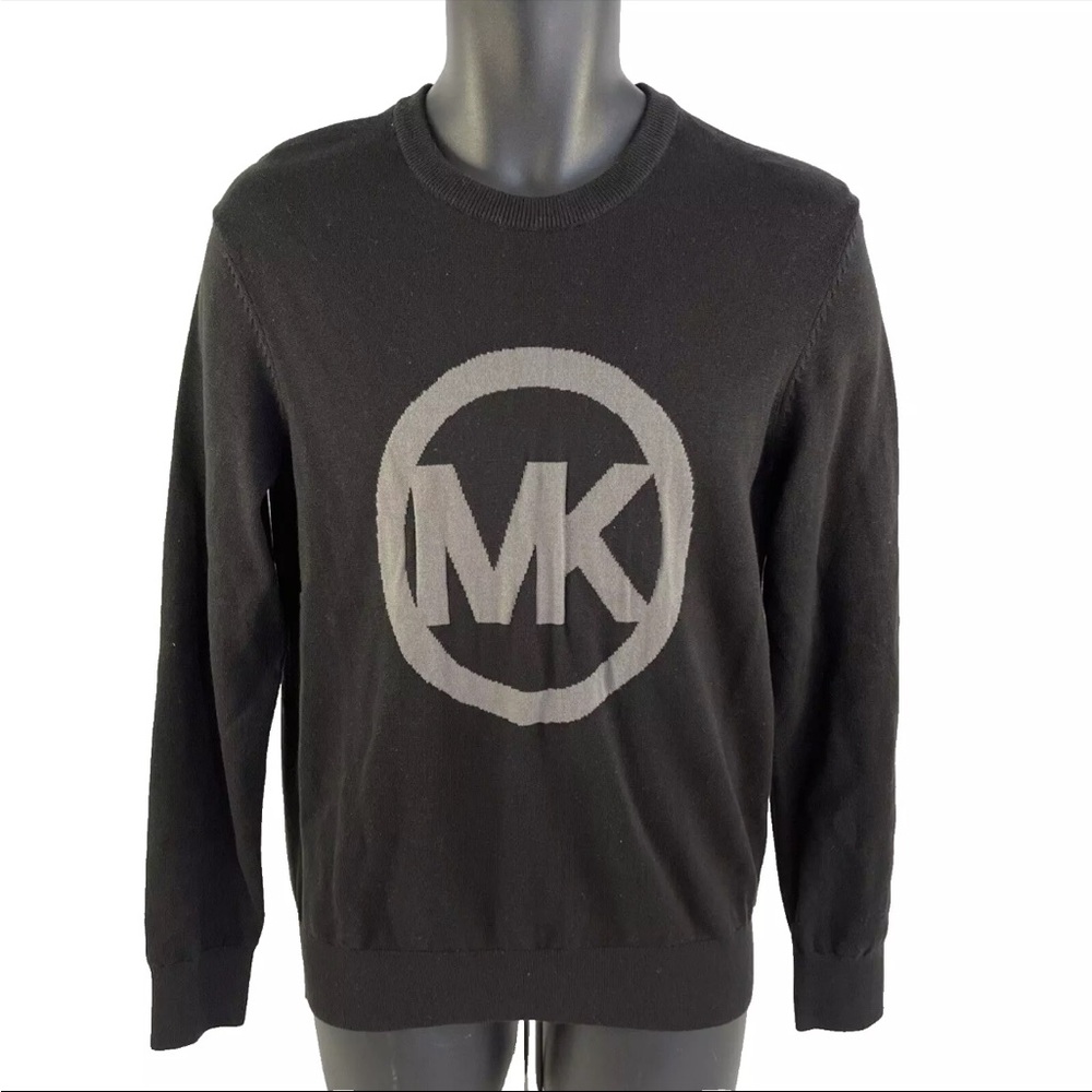 New Mens Michael Kors Black Gray Monogram Logo Sweater‎ Sz S NWT Crewneck Cotton